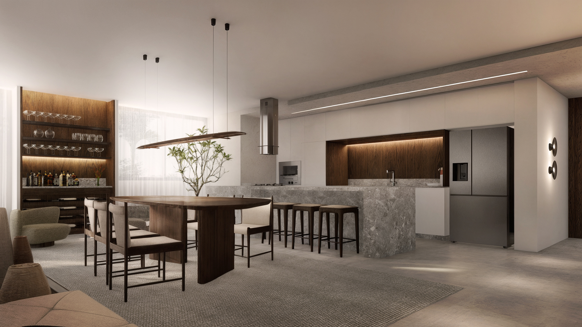 Área externa integrada ao jardim — apto SOUL RESIDENCE