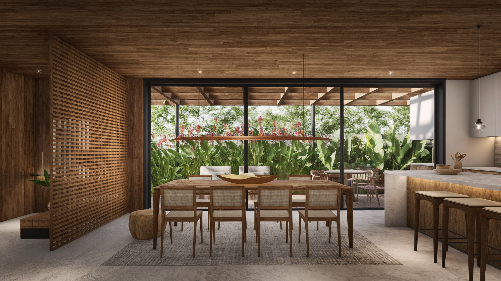 Área externa integrada ao jardim — casa NATURA I