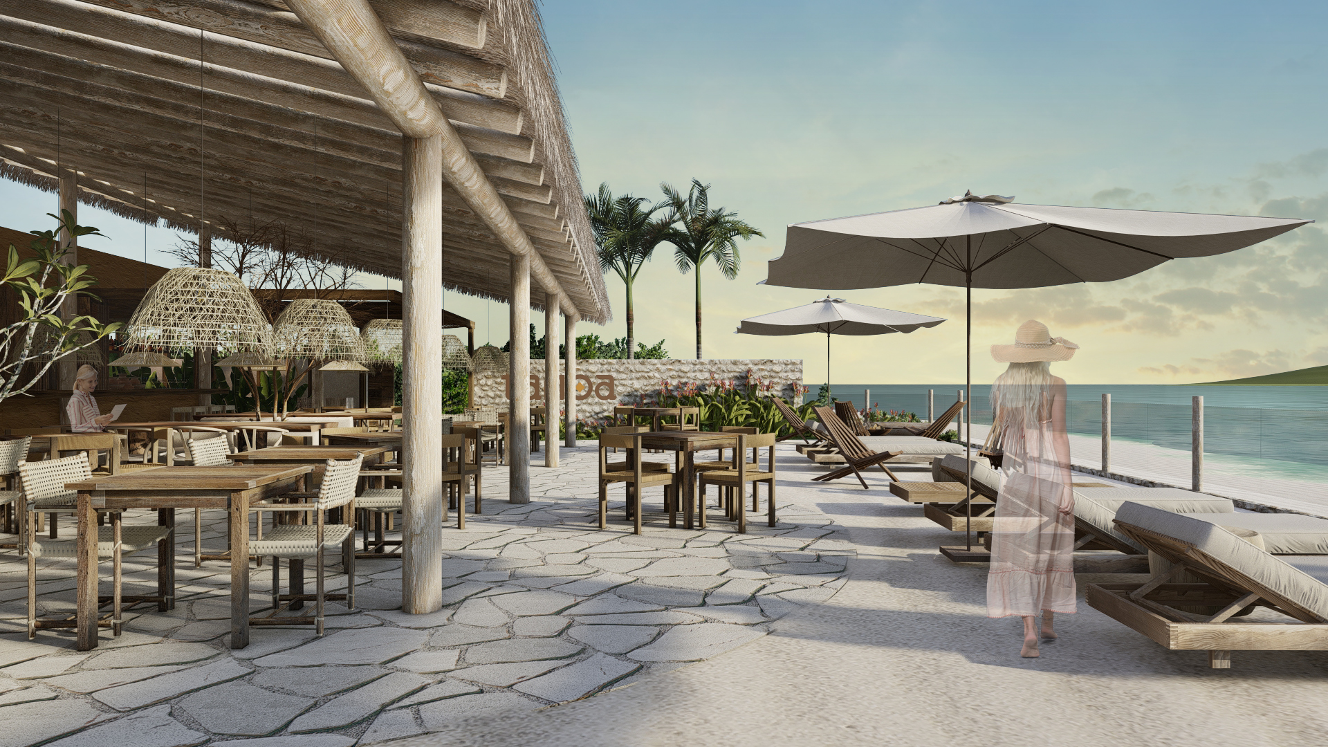 Área externa integrada ao jardim — Restaurante TANOA